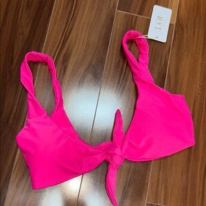 XS Lou swim Tori hot pink tie front lined bikini swim top
